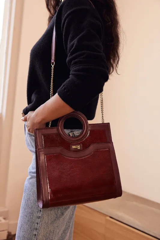 Burgundy bi-material Gaia bag sold by Balzac Paris