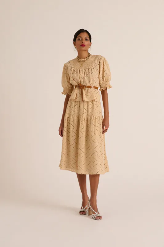 Gaby beige English embroidery skirt sold by Balzac Paris