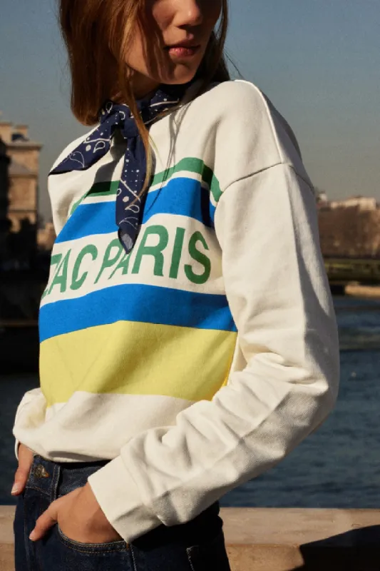 Ecru, blue and yellow Harlow BP sweatshirt made by Balzac Paris