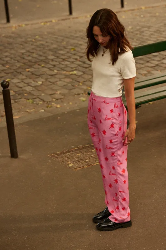 Lemongrass pants with kisses print sold by Balzac Paris