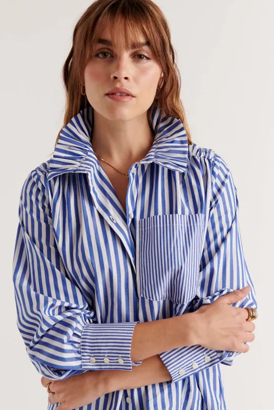 Léonor shirt with white and blue stripes sold by Balzac Paris