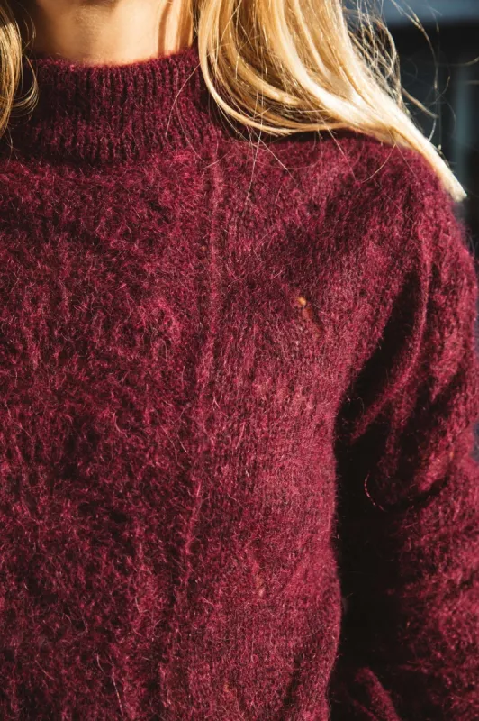 Colombe aubergine sweater in mohair and alpaca made by Balzac Paris