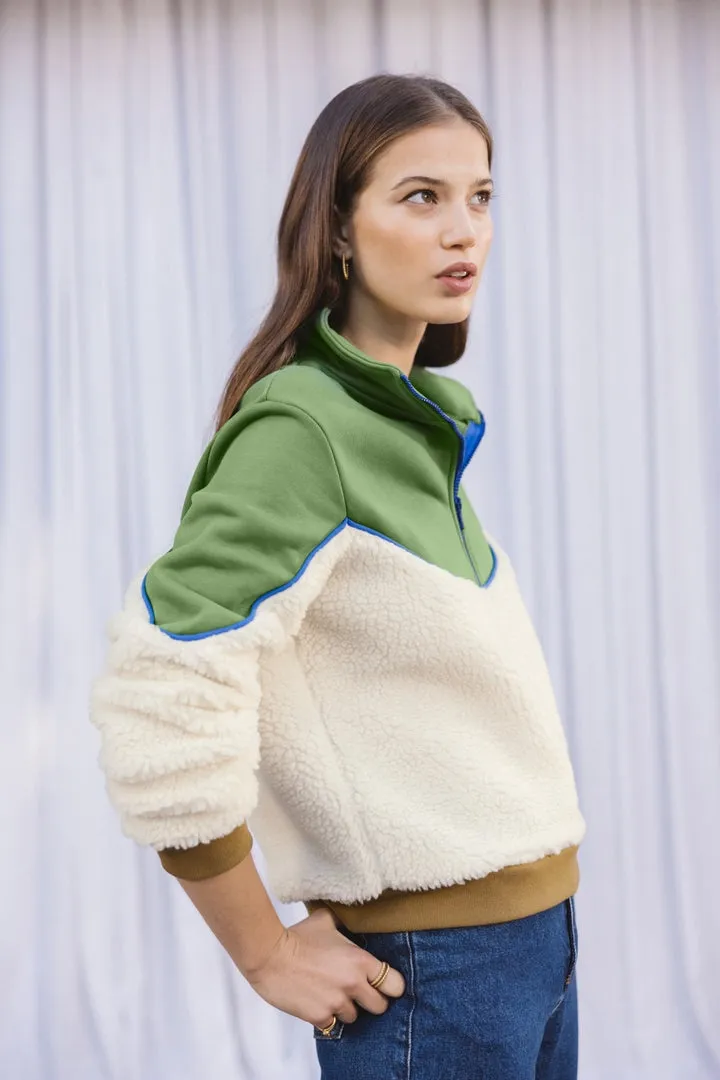 brown and green fleece mirror sweatshirt sold by Balzac Paris
