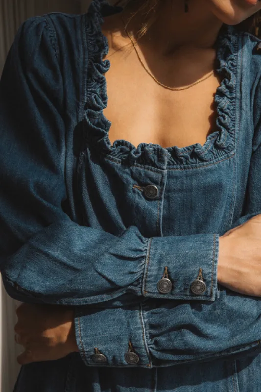 Zina denim blue midi dress made by Balzac Paris