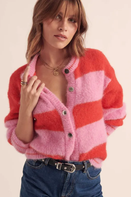 Softness Cardigan with pink and red stripes sold by Balzac Paris