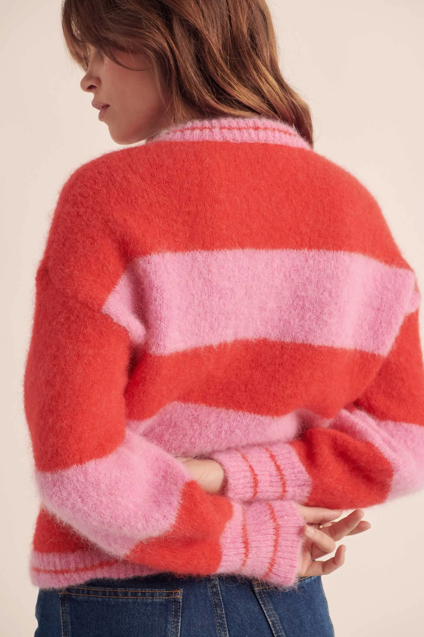 Softness Cardigan with pink and red stripes sold by Balzac Paris product image thumbnail 3
