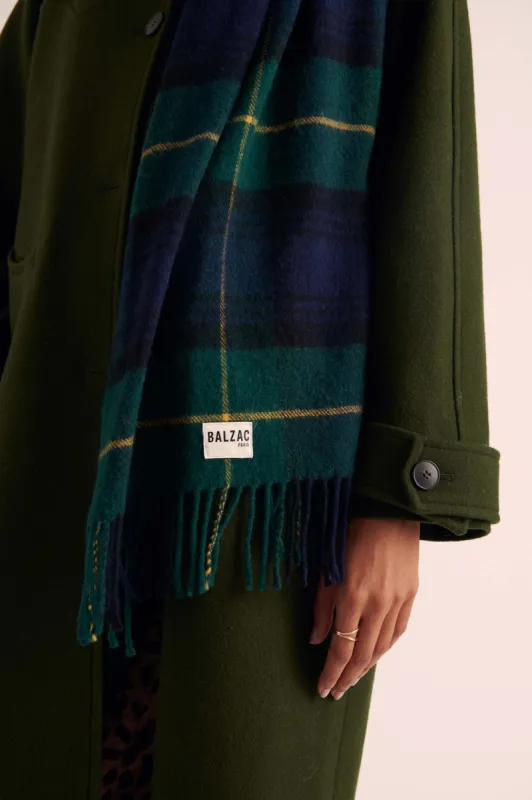 Public tartan green and navy scarf sold by Balzac Paris