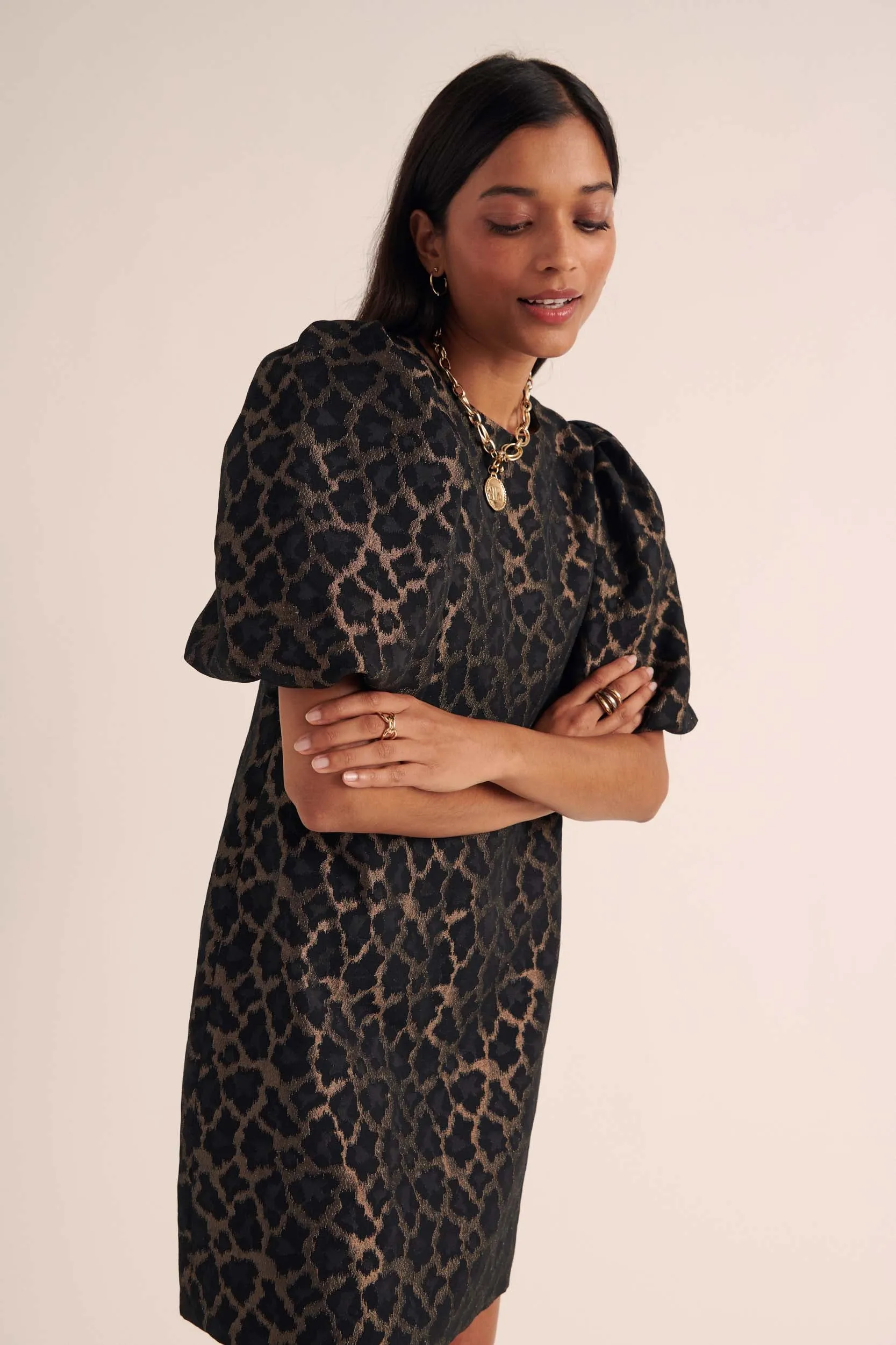 Bridget bronze leopard jacquard dress sold by Balzac Paris product image thumbnail 3