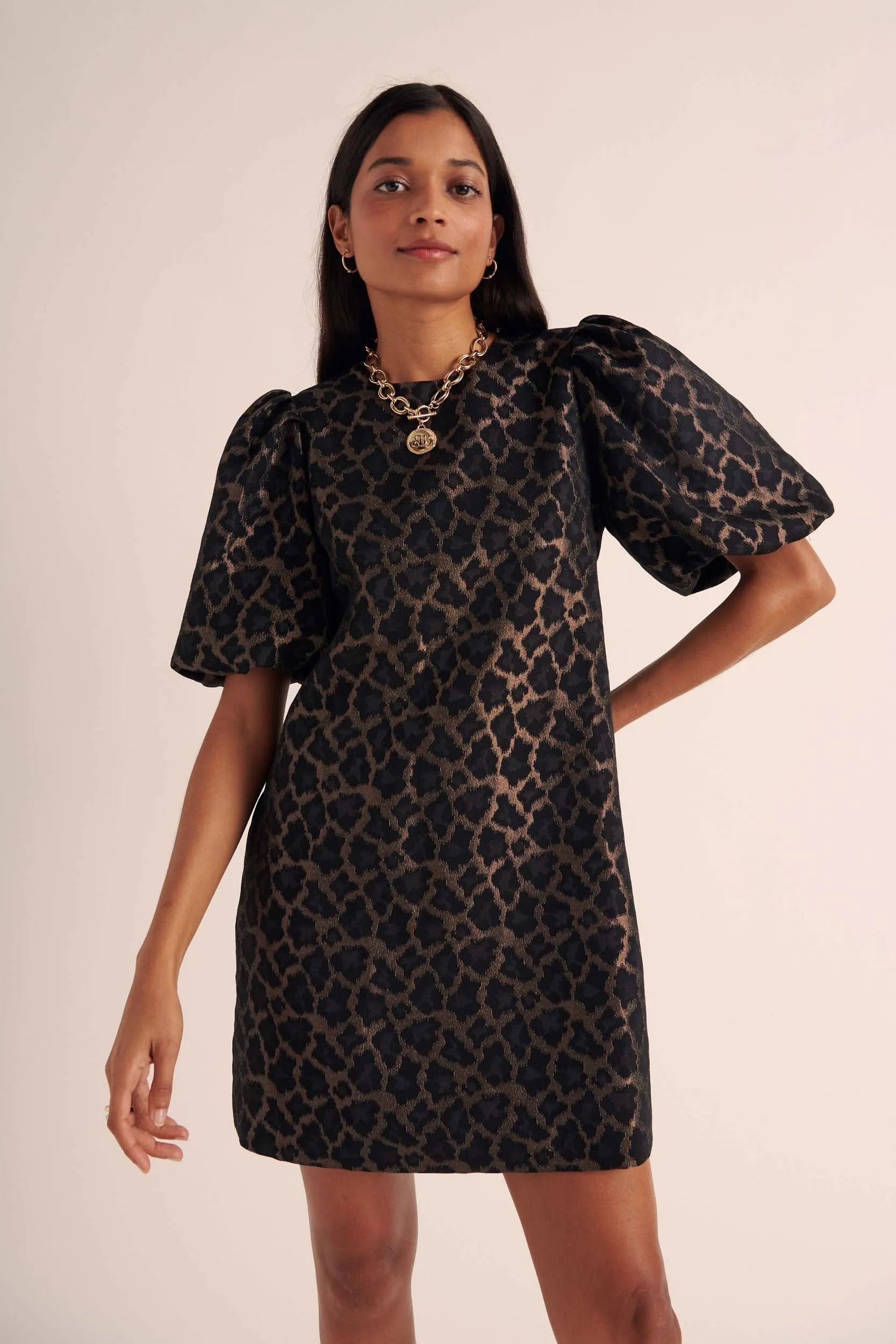 Bridget bronze leopard jacquard dress sold by Balzac Paris product image thumbnail 2