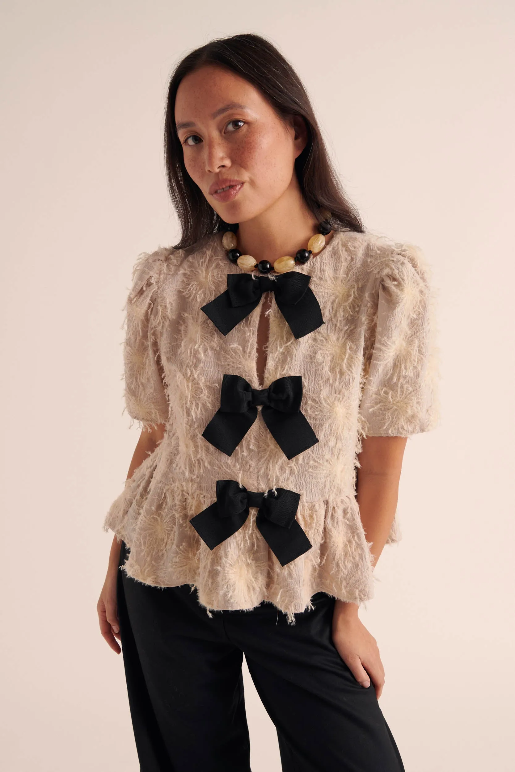Naomi blouse with ecru flower embroidery sold by Balzac Paris