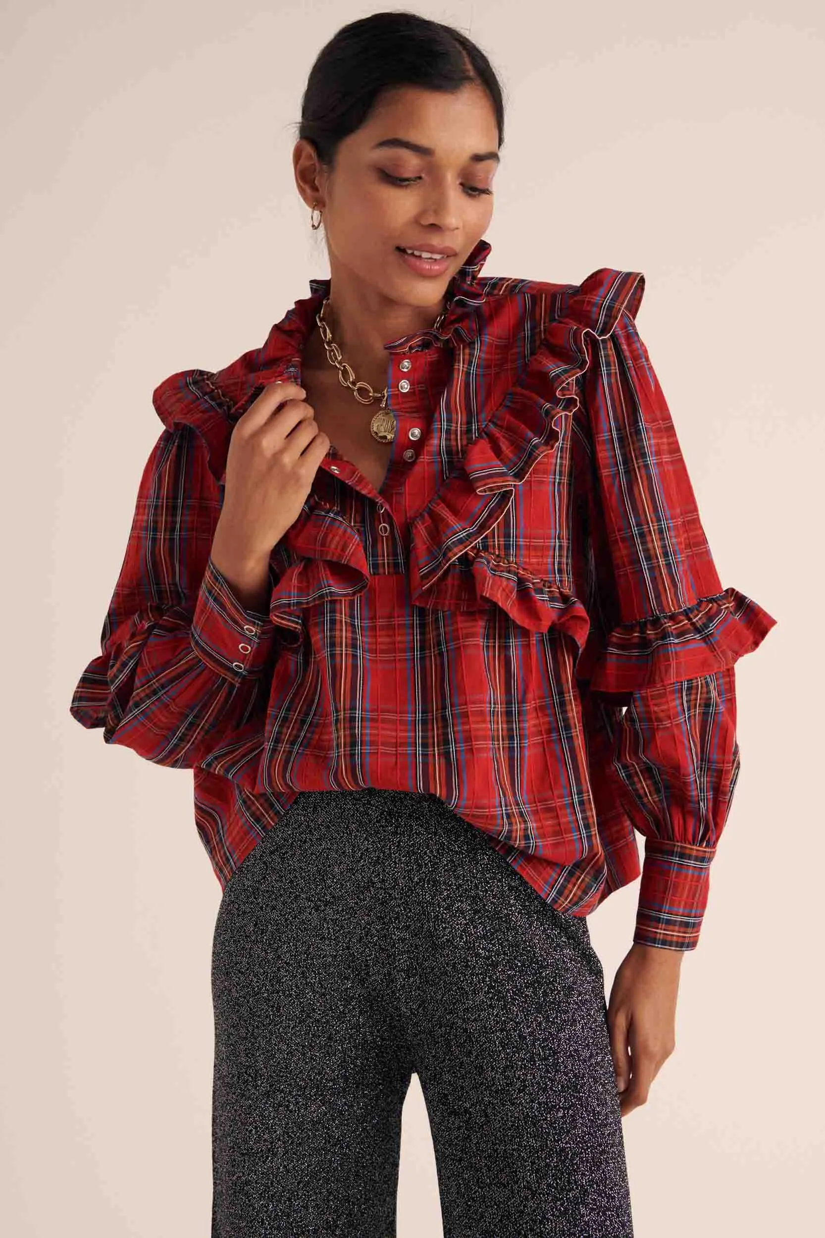 Amelia red tartan blouse sold by Balzac Paris