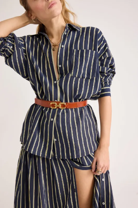 Hector shirt with navy and yellow stripes made by Balzac Paris
