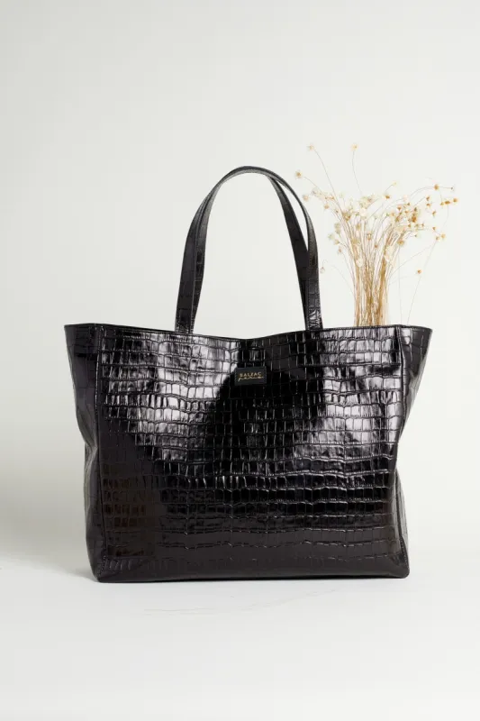 Black embossed Zacharia tote bag sold by Balzac Paris