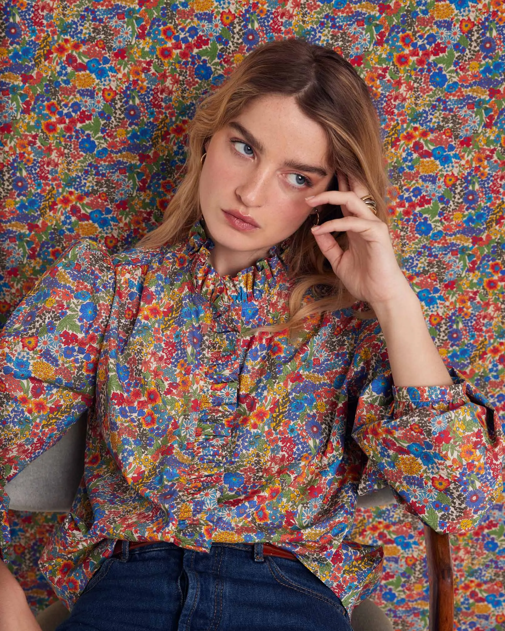 Ocean shirt in blue and yellow Liberty fabric sold by Balzac Paris product image thumbnail 5