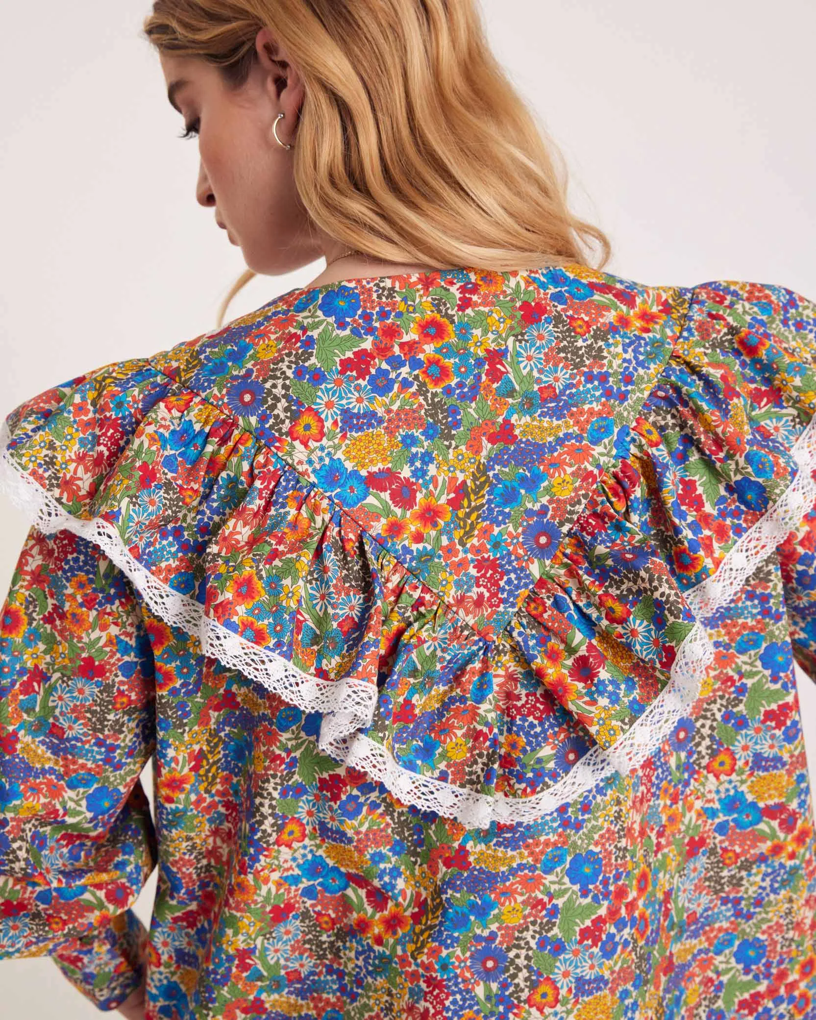 Azélie blouse in blue and yellow Liberty fabric sold by Balzac Paris product image thumbnail 5