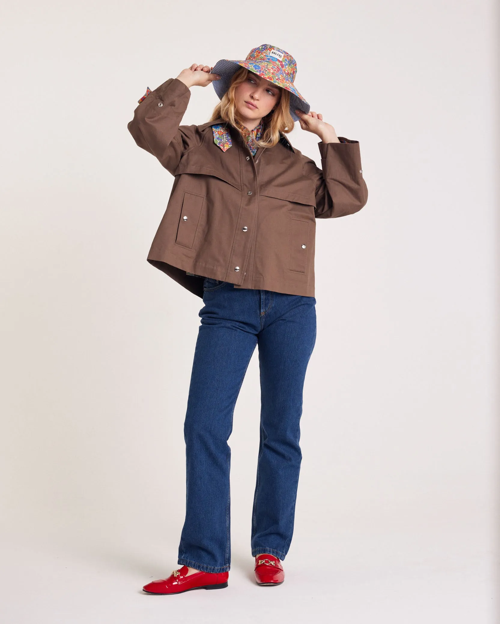 Chocolate Gally trench coat with Liberty details sold by Balzac Paris product image thumbnail 5