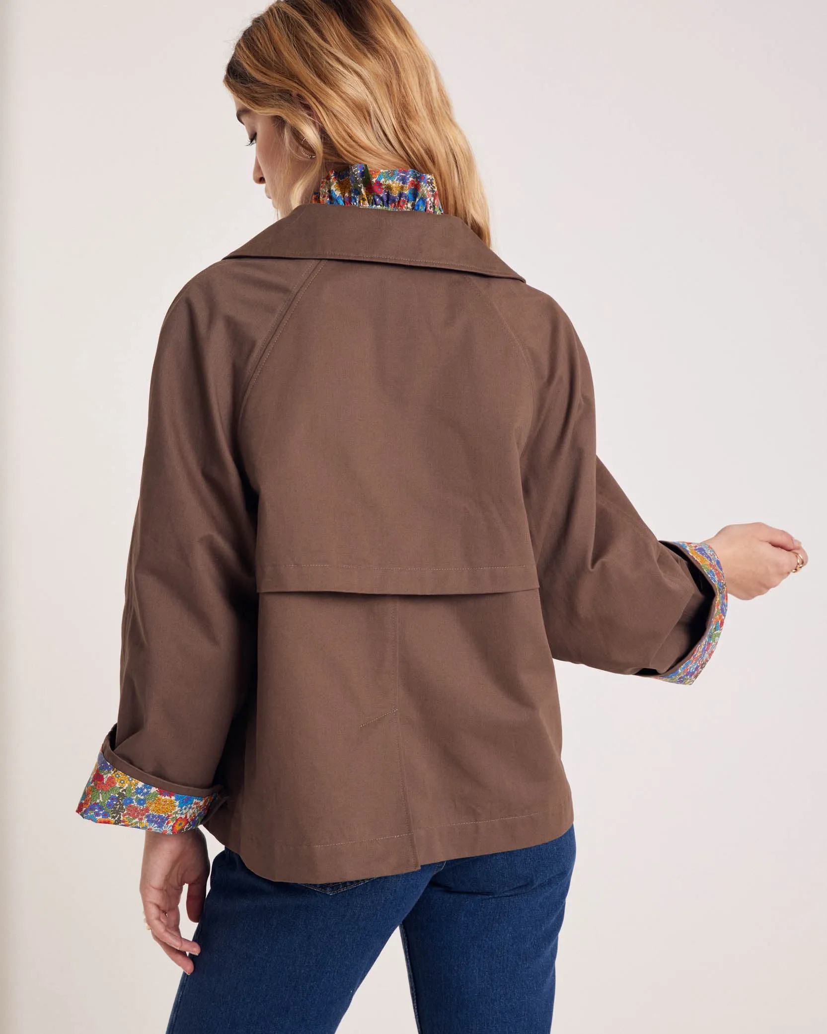 Chocolate Gally trench coat with Liberty details sold by Balzac Paris product image thumbnail 3