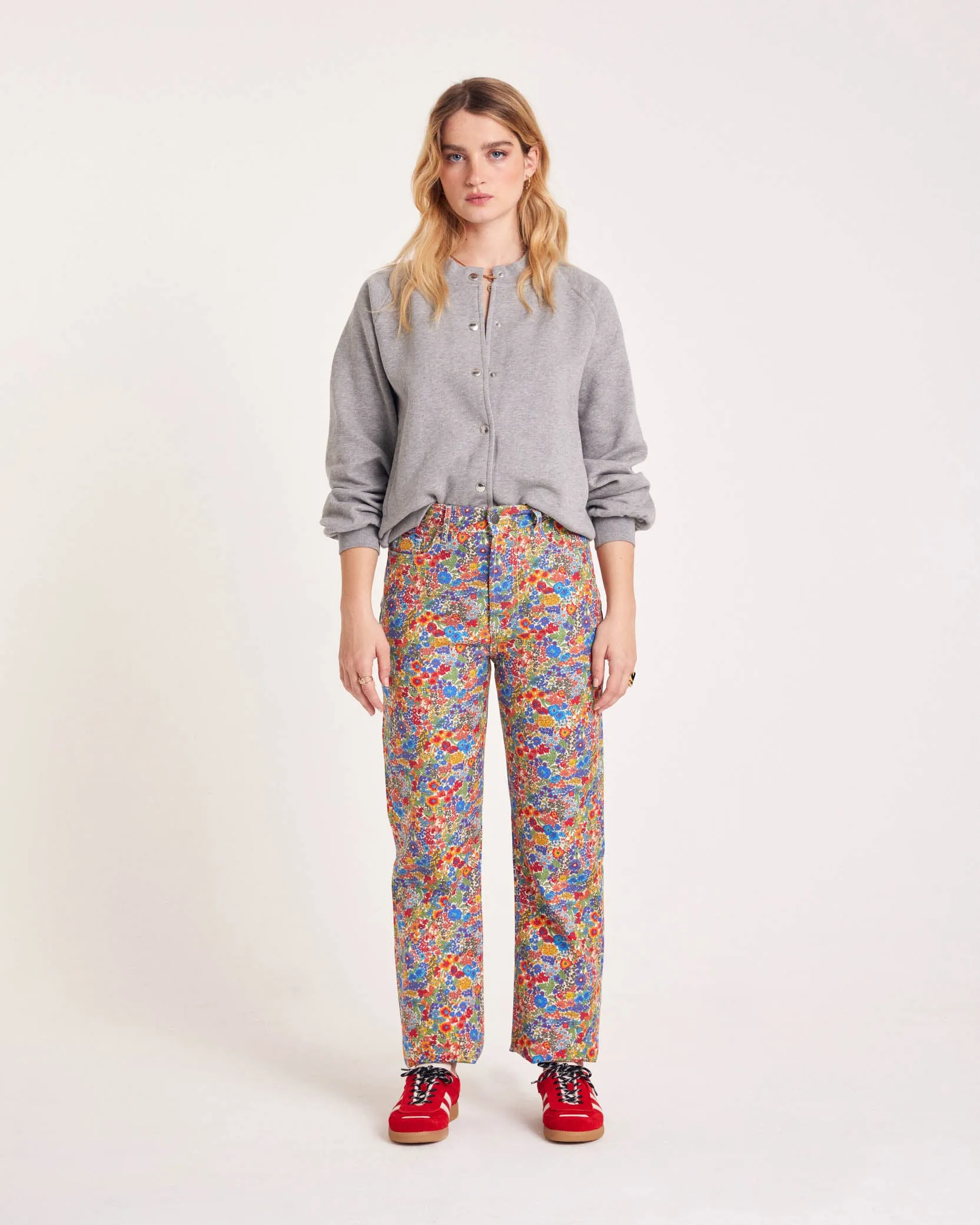 Robi jeans in blue and yellow Liberty fabric sold by Balzac Paris