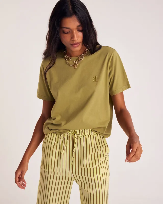 Bree Moss Green Embroidered T-Shirt made by Balzac Paris