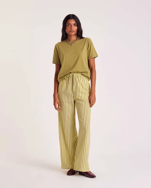 Yellow and khaki striped Lisea pants sold by Balzac Paris