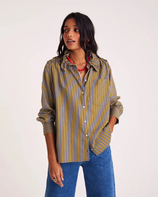 Léonor Shirt Khaki and Navy Stripes sold by Balzac Paris