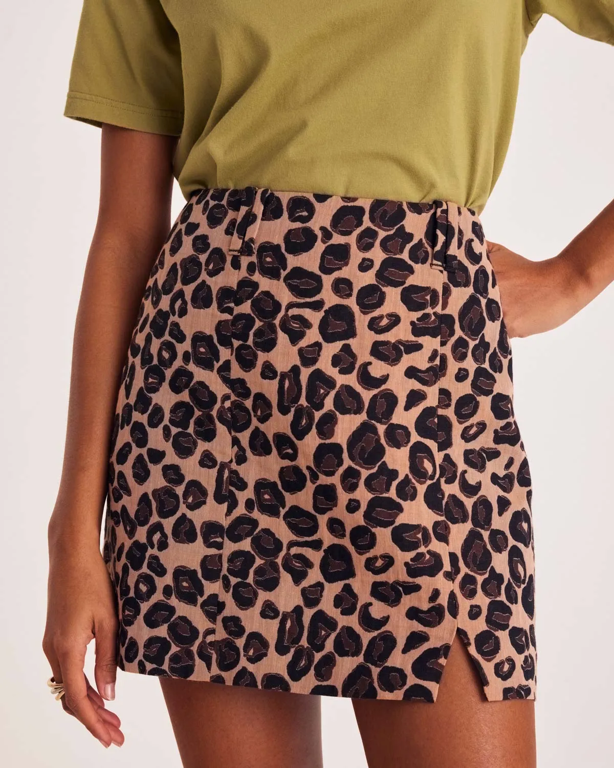 Monica leopard jacquard mini skirt sold by Balzac Paris