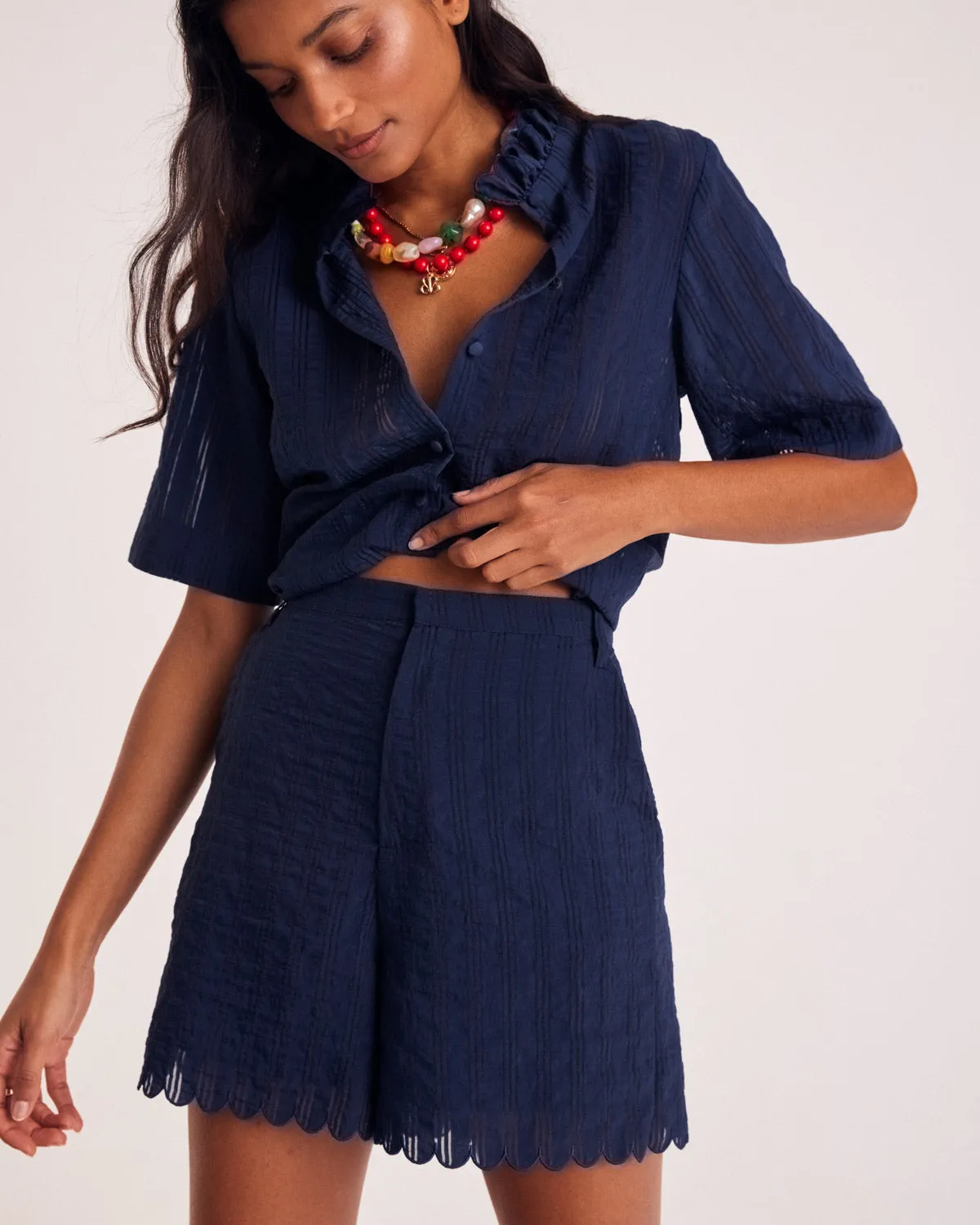 Cirilo textured navy shorts sold by Balzac Paris product image thumbnail 2