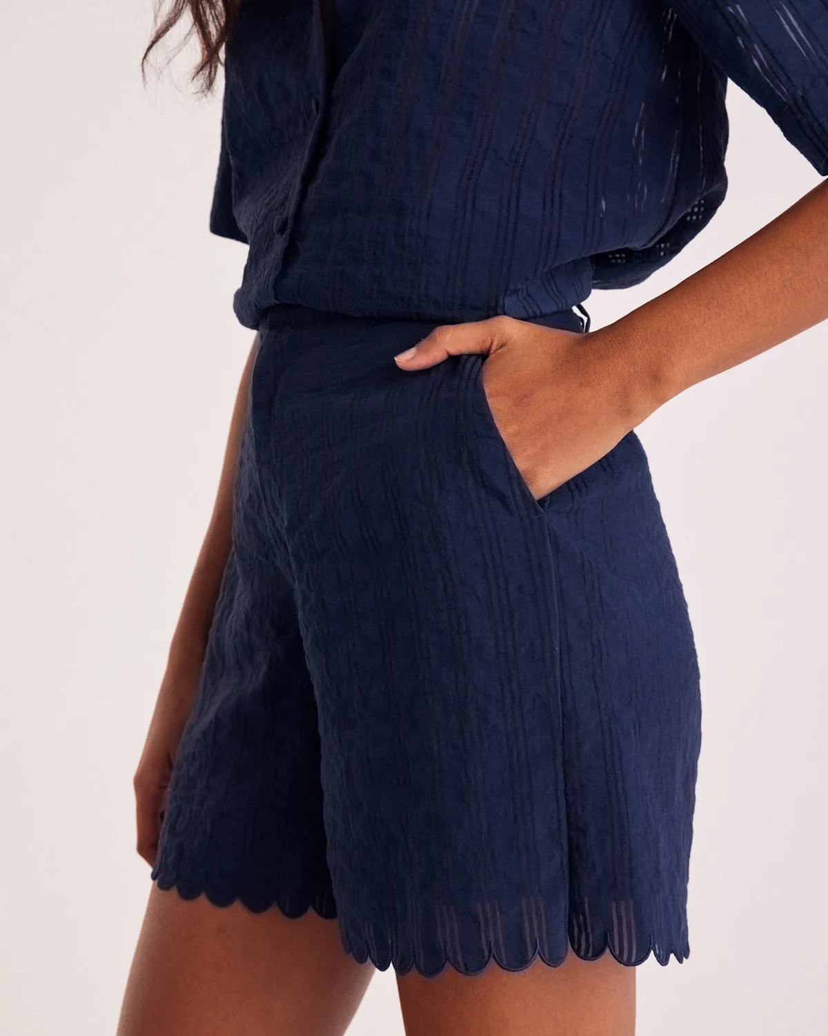 Cirilo textured navy shorts sold by Balzac Paris