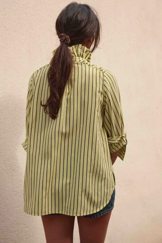 Léonor shirt with yellow and khaki stripes sold by Balzac Paris