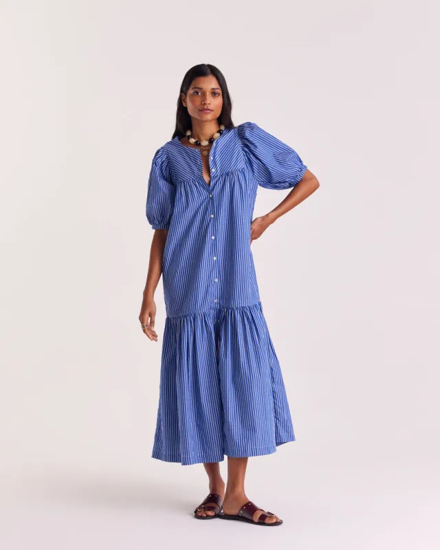 Nicoletta blue striped dress sold by Balzac Paris