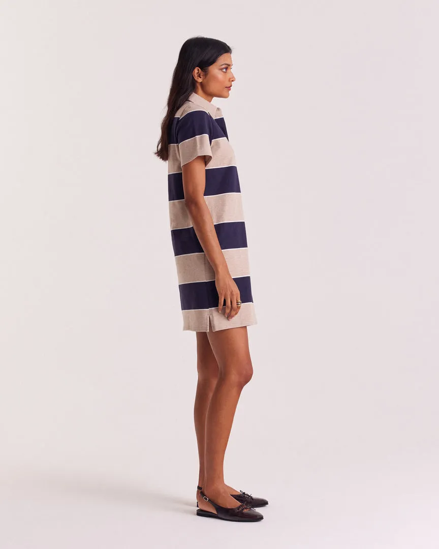 Paula polo dress with navy and heather beige stripes sold by Balzac Paris product image thumbnail 4