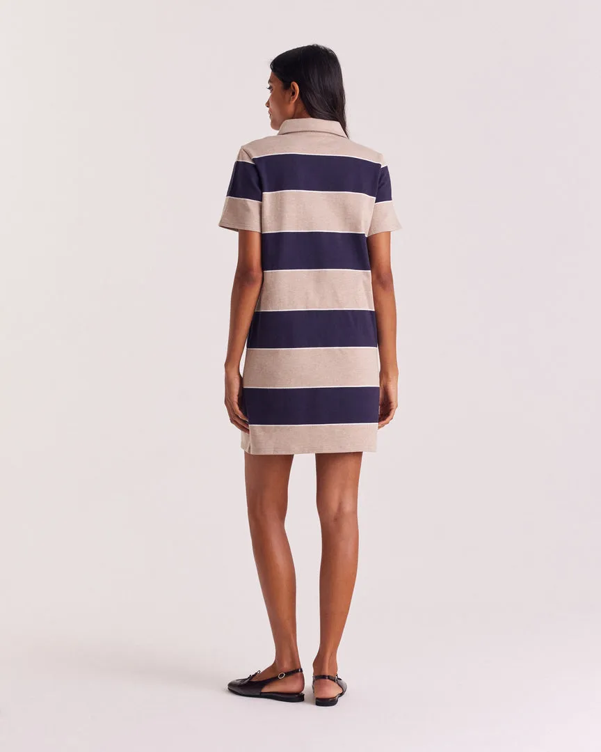 Paula polo dress with navy and heather beige stripes sold by Balzac Paris product image thumbnail 2
