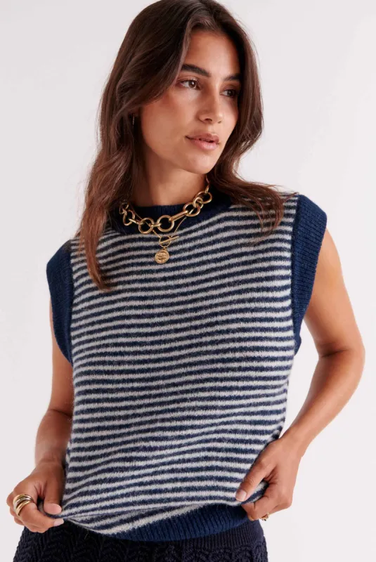 Blue and white striped blason sweater  sold by Balzac Paris