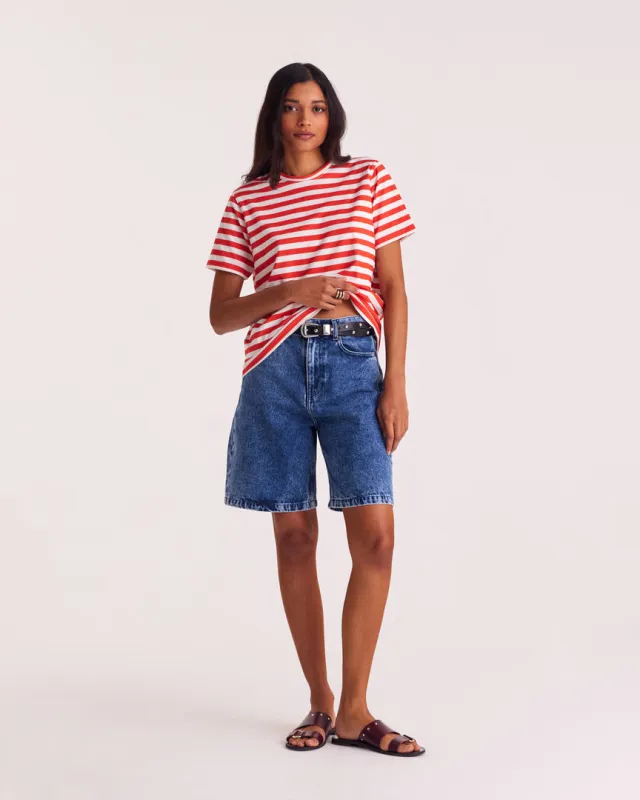 Bree t-shirt with poppy red and white stripes sold by Balzac Paris