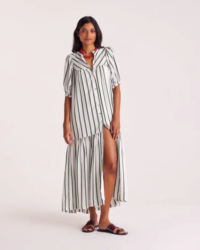 Nicoletta green striped dress sold by Balzac Paris