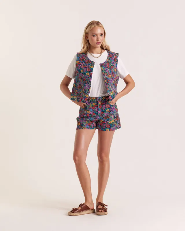 Mike vest in purple, yellow and pink Liberty fabric sold by Balzac Paris