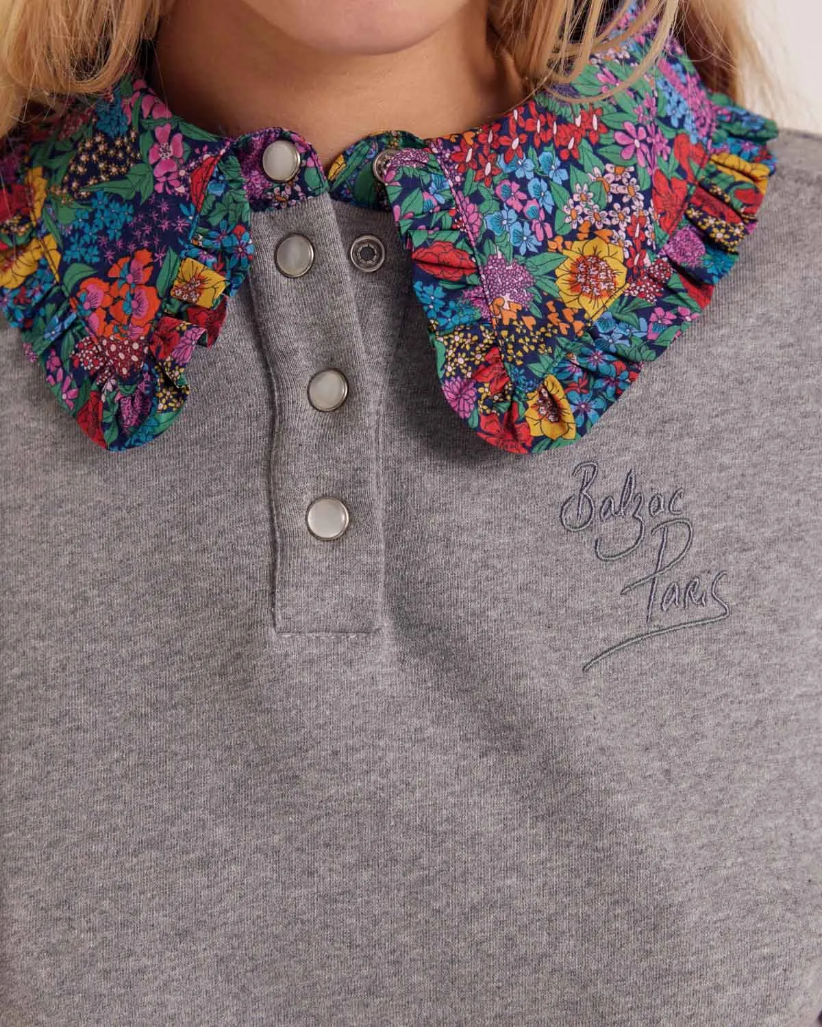 Tammy sweatshirt in gray and purple, yellow and pink Libery fabric sold by Balzac Paris product image thumbnail 4