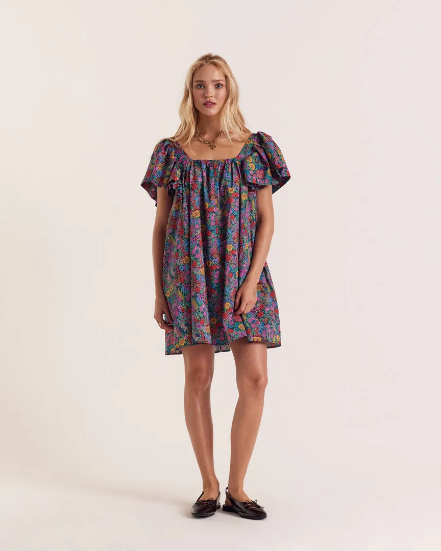 Girasola dress in purple, pink and yellow Liberty fabric sold by Balzac Paris