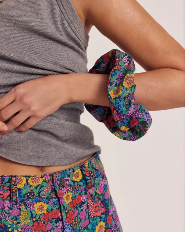 Billy XL scrunchie in Liberty print, purple, yellow and pink sold by Balzac Paris