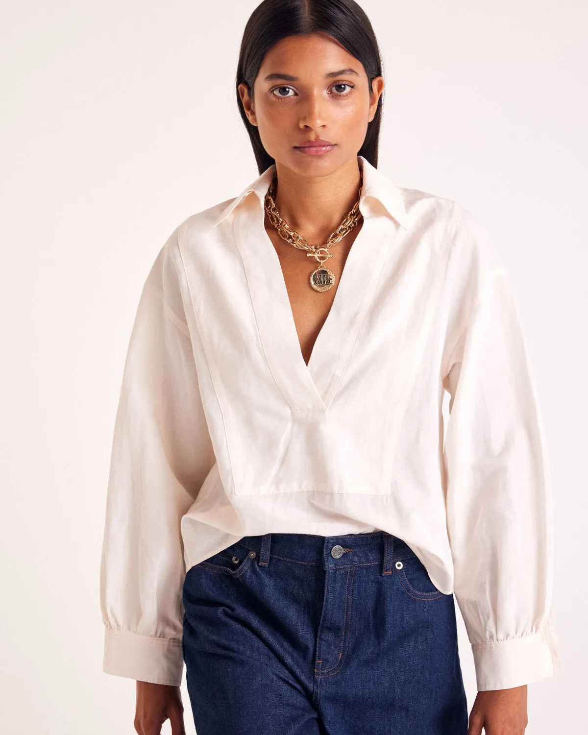 Basile light peach blouse sold by Balzac Paris