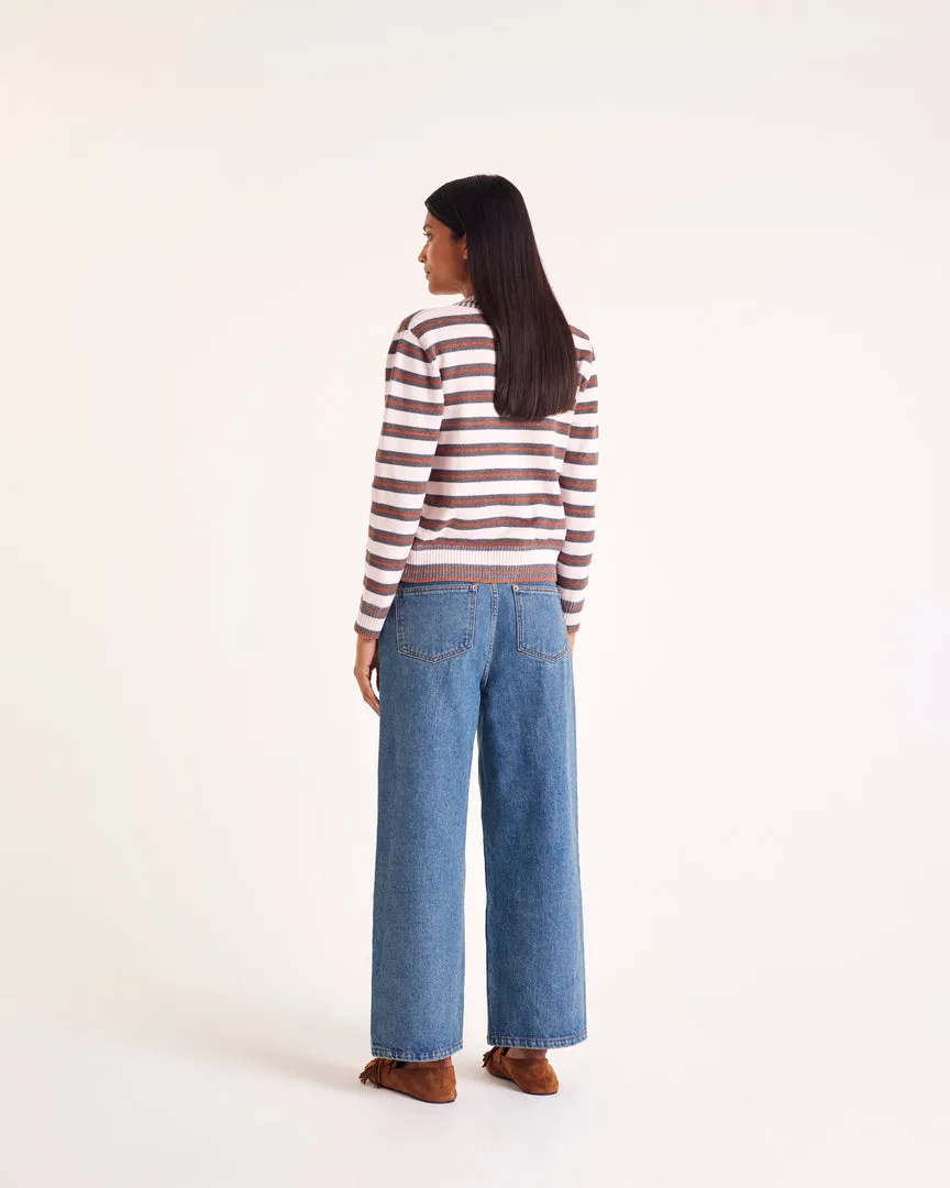 Clarisse cardigan in gray, pink and cinnamon stripes sold by Balzac Paris product image thumbnail 4
