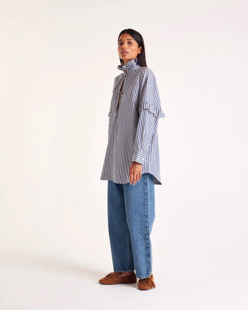 Mahault tunic with navy, ecru and grey stripes sold by Balzac Paris product image thumbnail 2