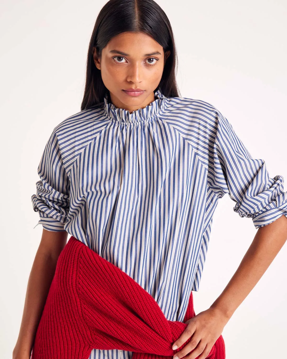 Zoé blouse with navy, ecru and gray stripes sold by Balzac Paris product image thumbnail 5