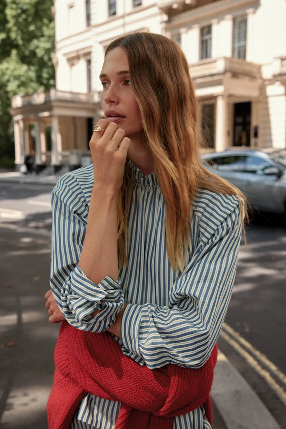 Zoé blouse with navy, ecru and gray stripes sold by Balzac Paris product image thumbnail 4