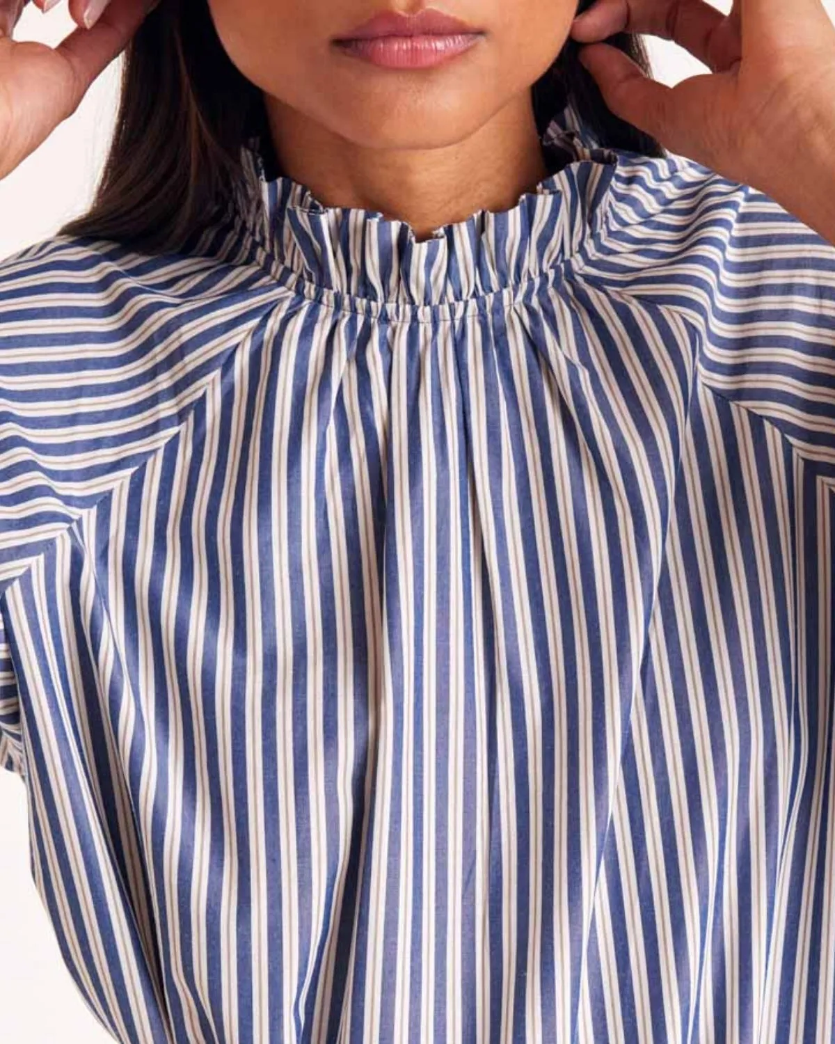 Zoé blouse with navy, ecru and gray stripes sold by Balzac Paris product image thumbnail 3