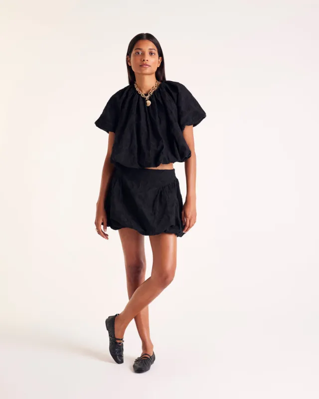 Calixte skirt with black embroidery sold by Balzac Paris