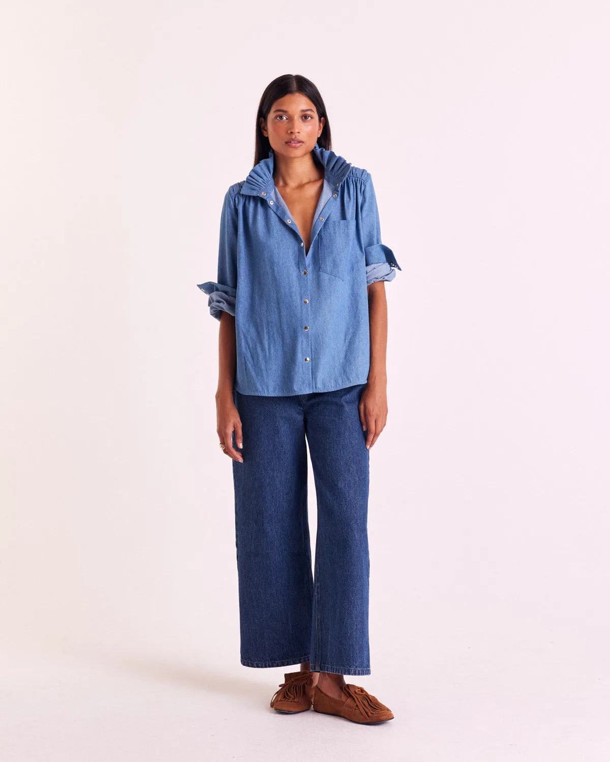 Léonor blue midi shirt sold by Balzac Paris product image thumbnail 2
