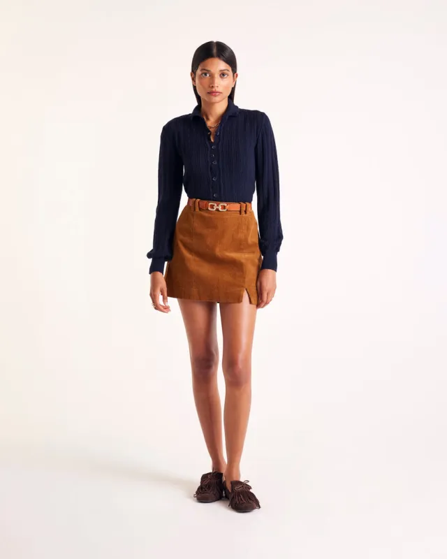 Monica camel velvet skirt sold by Balzac Paris