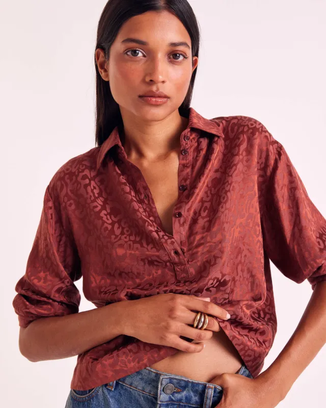 Gabriel hazelnut jacquard blouse sold by Balzac Paris