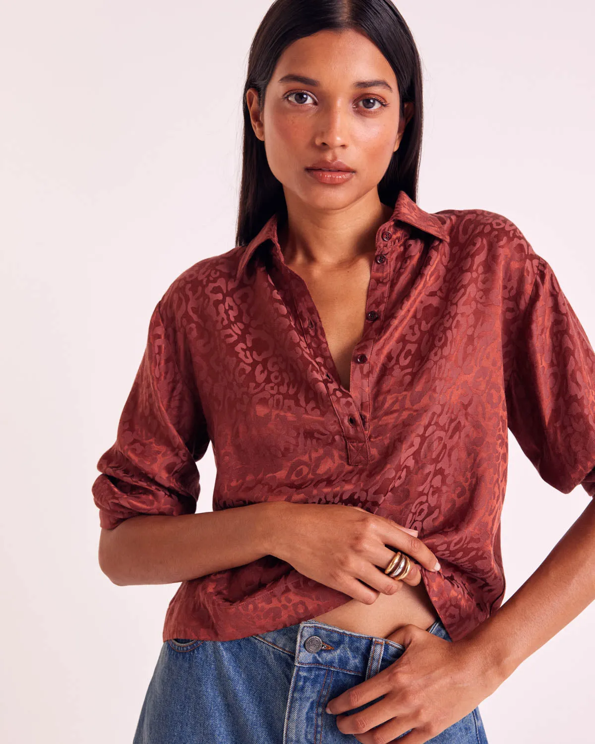 Gabriel hazelnut jacquard blouse sold by Balzac Paris product image thumbnail 4